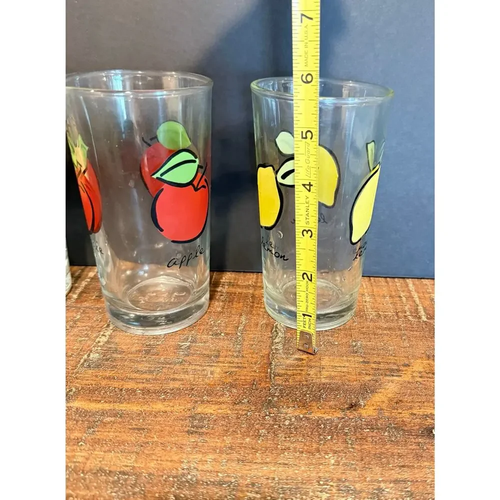 Vintage Firna Indonesia Fruit Tumbler Glasses Set of 3‎ Apple Lemon Orange 12 oz